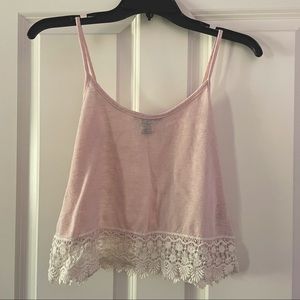 Crochet lace lined pink tank top